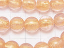 Lampwork Beads Round 10mm [Gold Powder x Pink] 1strand beads (aprx.10inch/25cm)