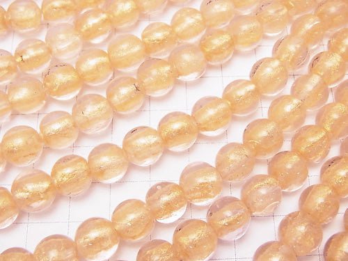 Lampwork Beads Round 10mm [Gold Powder x Pink] 1strand beads (aprx.10inch/25cm)