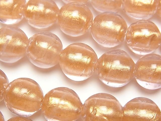 Lampwork Beads Round 12mm [Gold Powder x Pink] 1strand beads (aprx.9inch/23cm)