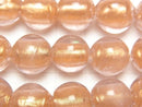Lampwork Beads Round 12mm [Gold Powder x Pink] 1strand beads (aprx.9inch/23cm)