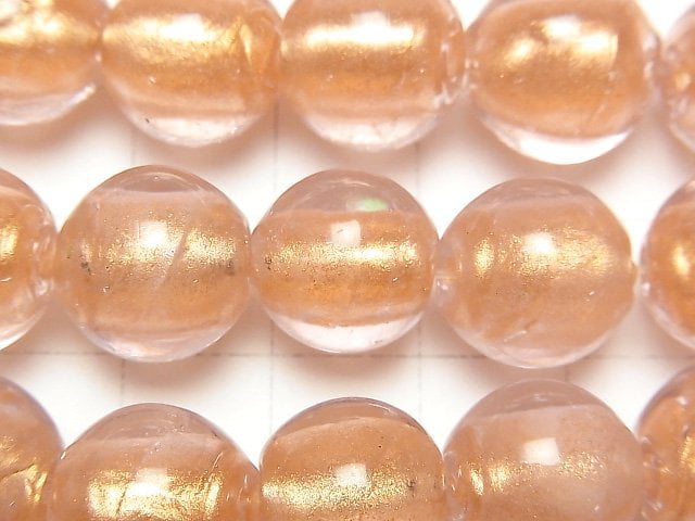 Lampwork Beads Round 12mm [Gold powder x Pink] 1strand beads (aprx.8inch / 20cm)