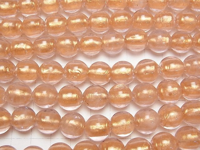 Lampwork Beads Round 12mm [Gold powder x Pink] 1strand beads (aprx.8inch / 20cm)