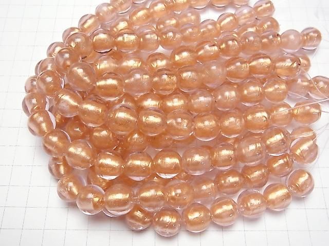 Lampwork Beads Round 12mm [Gold Powder x Pink] 1strand beads (aprx.9inch/23cm)