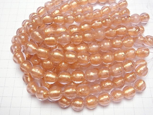 Lampwork Beads Round 12mm [Gold powder x Pink] 1strand beads (aprx.8inch / 20cm)