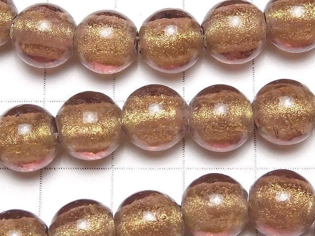 Lampwork Beads Round 10mm [Gold Powder x Light Purple] 1strand beads (aprx.10inch/25cm)