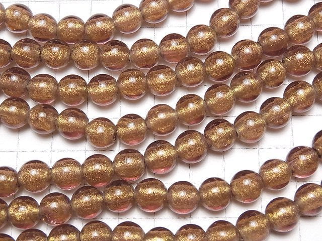 Lampwork Beads Round 10mm [Gold powder x Light purple] 1strand beads (aprx.10inch / 25cm)