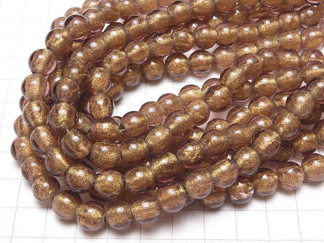 Lampwork Beads Round 10mm [Gold Powder x Light Purple] 1strand beads (aprx.10inch/25cm)