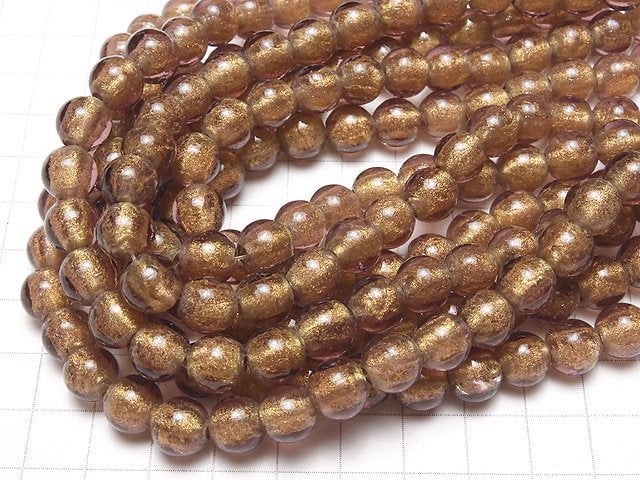 Lampwork Beads Round 10mm [Gold powder x Light purple] 1strand beads (aprx.10inch / 25cm)