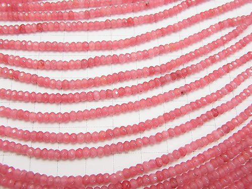 Pink Color Jade Faceted Button Roundel 3x3x2mm 1strand beads (aprx.13inch/33cm)