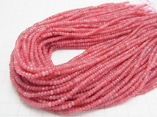 Pink Color Jade Faceted Button Roundel 3x3x2mm 1strand beads (aprx.13inch/33cm)