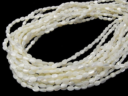 [Video] Mother of Pearl MOP White Oval 6x4mm 1strand beads (aprx.15inch/36cm)