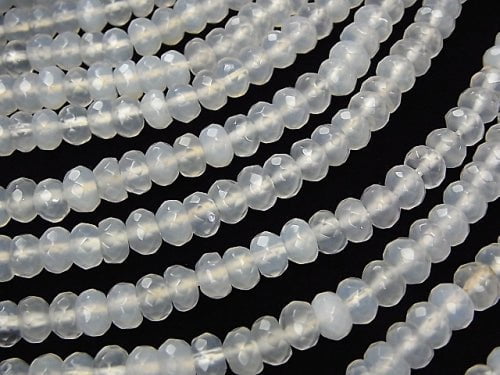 White Chalcedony Faceted Button Roundel 6 x 6 x 4 mm half or 1 strand beads (aprx.15 inch / 38 cm)