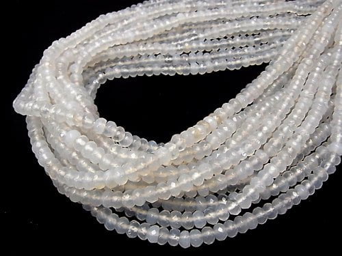 White Chalcedony Faceted Button Roundel 6 x 6 x 4 mm half or 1 strand beads (aprx.15 inch / 38 cm)