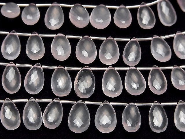 MicroCut High Quality Rose Quartz AAA Pear shape  Faceted Briolette  1strand (8pcs )