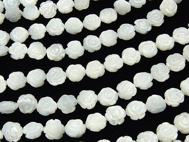 Hochwertige Weiße Muschelrosen Schnitzerei (Beidseitig Fertig) 8 x 8 x 3 mm 1/4 oder 1Strang Perlen (ca. 15 Zoll / 38 cm)