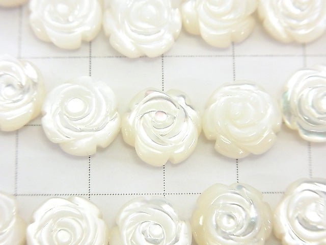 High quality White Shell Roses Carving (Both Side Finish) 10 x 10 x 5 mm 1/4 or 1strand beads (aprx.15 inch / 38 cm)