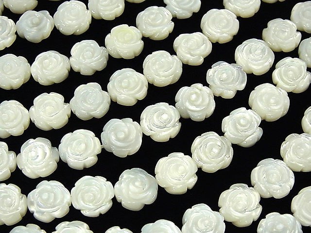 High quality White Shell Roses Carving (Both Side Finish) 10 x 10 x 5 mm 1/4 or 1strand beads (aprx.15 inch / 38 cm)