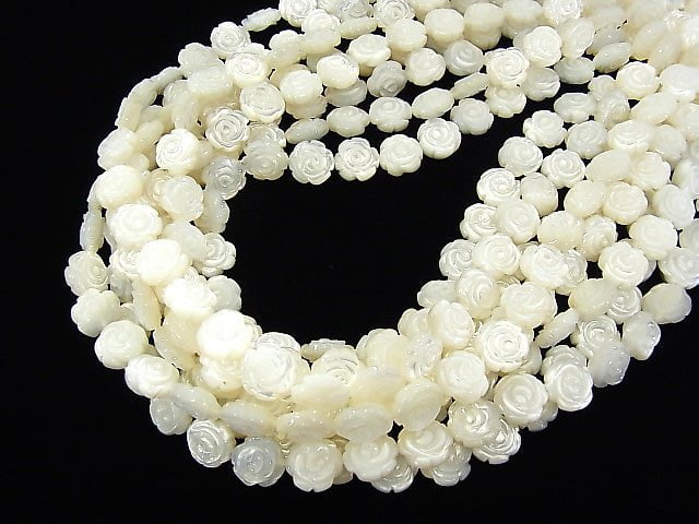 High quality White Shell Roses Carving (Both Side Finish) 10 x 10 x 5 mm 1/4 or 1strand beads (aprx.15 inch / 38 cm)