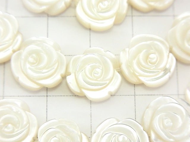 High quality White Shell Roses Carving (Both Side Finish) 12 x 12 x 5 mm 1/4 or 1strand beads (aprx.15 inch / 36 cm)