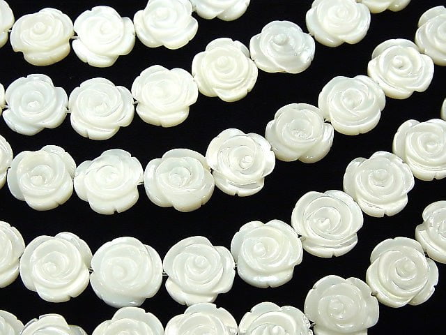 High quality White Shell Roses Carving (Both Side Finish) 12 x 12 x 5 mm 1/4 or 1strand beads (aprx.15 inch / 36 cm)