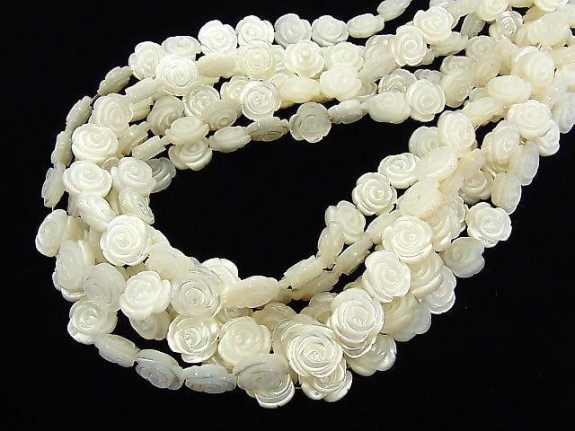 High quality White Shell Roses Carving (Both Side Finish) 12 x 12 x 5 mm 1/4 or 1strand beads (aprx.15 inch / 36 cm)