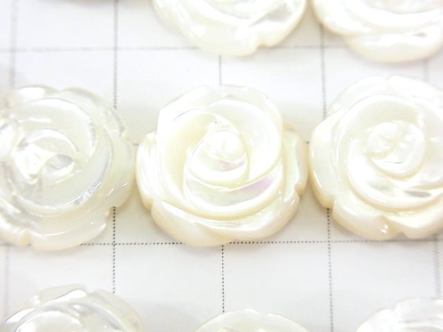 High quality White Shell Roses Carving (Both Side Finish) 15 x 15 x 4 mm 1/4 or 1strand beads (aprx.15 inch / 36 cm)