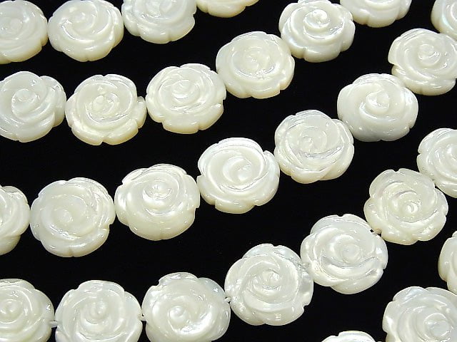 High quality White Shell Roses Carving (Both Side Finish) 15 x 15 x 4 mm 1/4 or 1strand beads (aprx.15 inch / 36 cm)