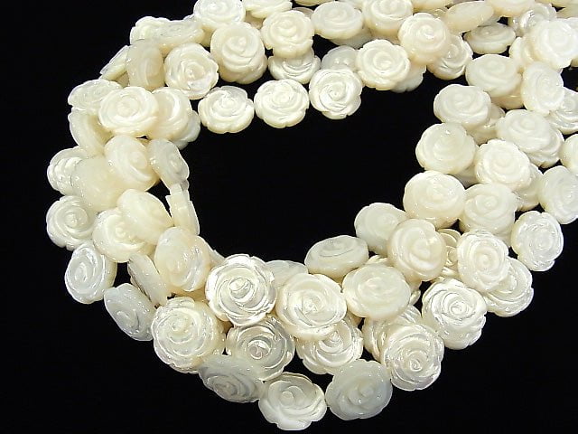 High quality White Shell Roses Carving (Both Side Finish) 15 x 15 x 4 mm 1/4 or 1strand beads (aprx.15 inch / 36 cm)