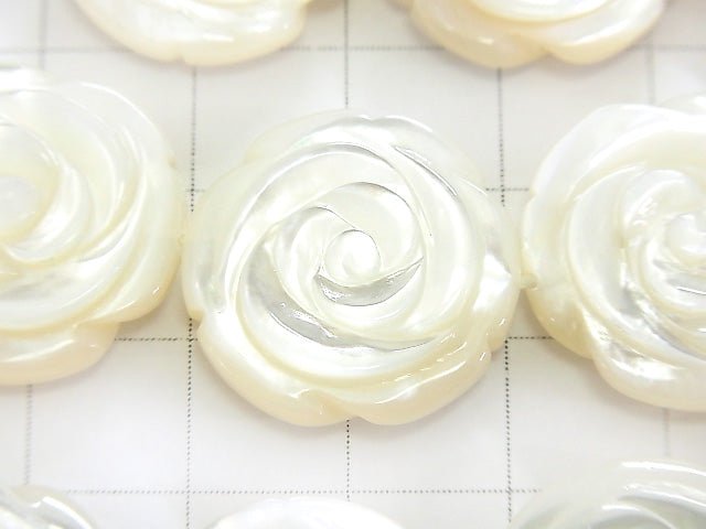 High Quality White Shell Roses Carving (Both Side Finish) 20 x 20 x 5 mm 1/4 or 1strand beads (aprx.15 inch / 38 cm)