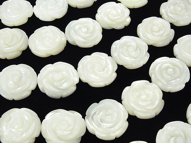 High Quality White Shell Roses Carving (Both Side Finish) 20 x 20 x 5 mm 1/4 or 1strand beads (aprx.15 inch / 38 cm)