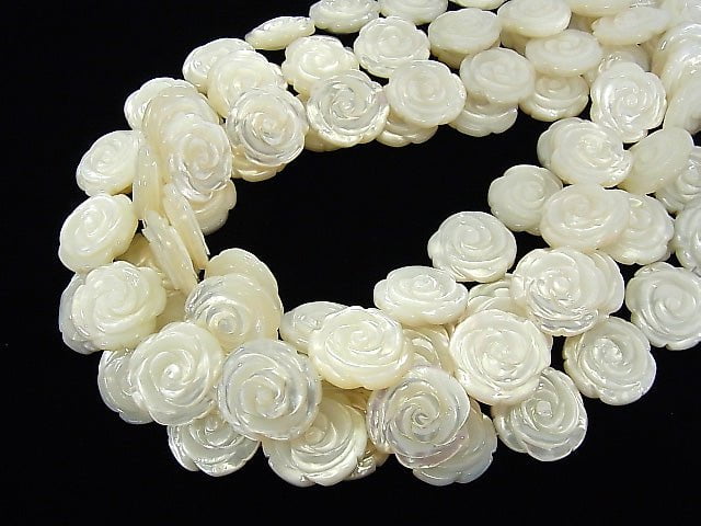 High Quality White Shell Roses Carving (Both Side Finish) 20 x 20 x 5 mm 1/4 or 1strand beads (aprx.15 inch / 38 cm)