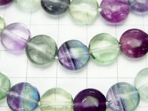 Multicolor Fluorite AAA - AAA - Coin 10 x 10 x 6 mm half or 1 strand beads (aprx.15inch/38cm)