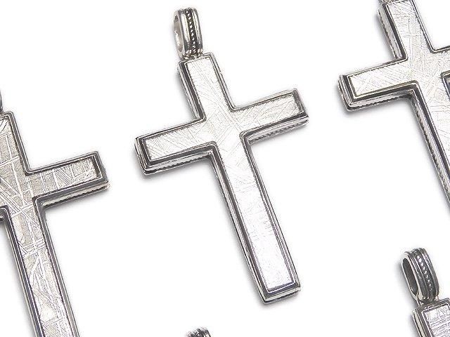 Meteorite (Muonionalusta ) Cross  Pendant 40x27mm Silver925  1pc