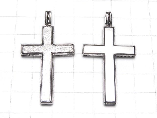 Meteorite (Muonionalusta ) Cross  Pendant 40x27mm Silver925  1pc