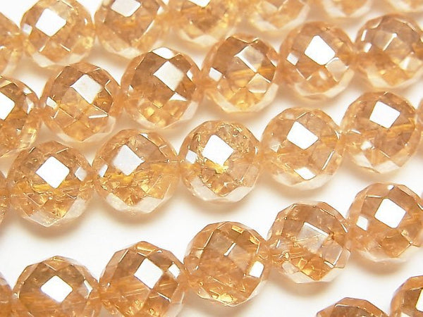 [Video] Crack champagne color quartz AAA 64 Faceted Round 10 mm half or 1 strand beads (aprx.15 inch / 36 cm)