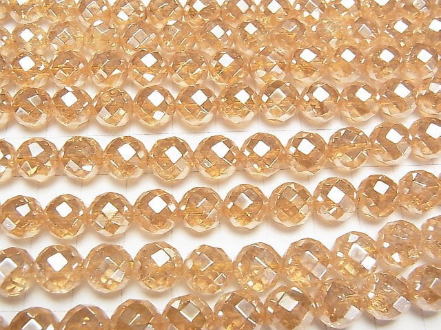 [Video] Crack champagne color quartz AAA 64 Faceted Round 10 mm half or 1 strand beads (aprx.15 inch / 36 cm)