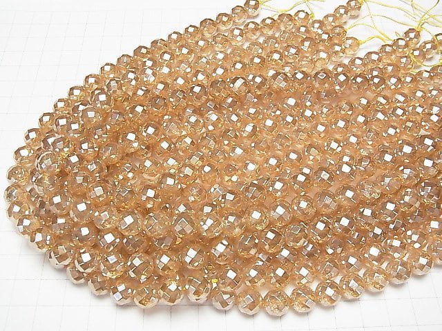 [Video] Crack champagne color quartz AAA 64 Faceted Round 10 mm half or 1 strand beads (aprx.15 inch / 36 cm)