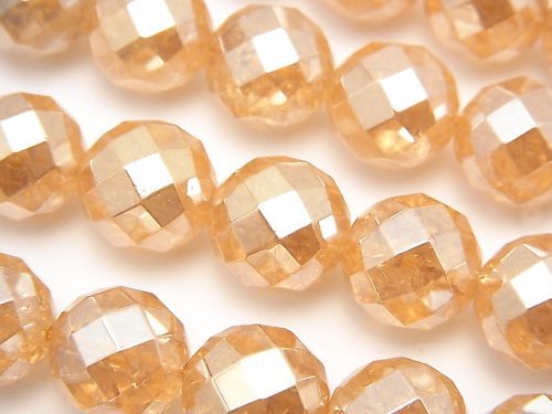 Crack champagne color quartz AAA 64 Faceted Round 12 mm half or 1 strand beads (aprx.15 inch / 36 cm)