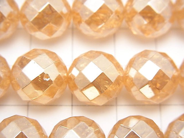 Crack champagne color quartz AAA 64 Faceted Round 12 mm half or 1 strand beads (aprx.15 inch / 36 cm)