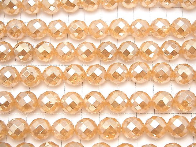 Crack champagne color quartz AAA 64 Faceted Round 12 mm half or 1 strand beads (aprx.15 inch / 36 cm)