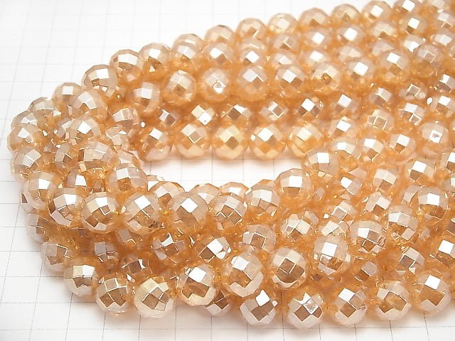 Crack champagne color quartz AAA 64 Faceted Round 12 mm half or 1 strand beads (aprx.15 inch / 36 cm)