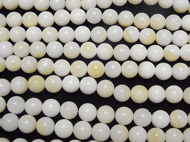 1strand $4.79! White Shell Yellow Mix Round 8mm 1strand beads (aprx.15inch / 38cm)