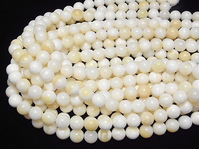 1strand $6.79! White Shell Yellow Mix Round 12mm 1strand beads (aprx.15inch / 38cm)