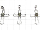 High Quality Moldavite AAA Round Faceted  Cross Pendant 30x24x5mm Silver925