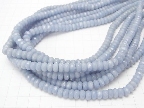 Angelite AAA- Faceted Button Roundel 8x8x4mm half or 1strand beads (aprx.15inch/38cm)