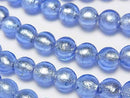 [Video] Lampwork Beads Round 8mm [Silver foil x blue] half or 1strand beads (aprx.10inch/25cm)