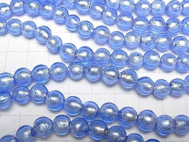 [Video] Lampwork Beads Round 8mm [Silver foil x blue] half or 1strand beads (aprx.10inch/25cm)