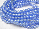 [Video] Lampwork Beads Round 8mm [Silver foil x blue] half or 1strand beads (aprx.10inch/25cm)
