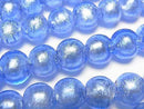 [Video] Lampwork Beads Round 10mm [Silver foil x Blue] half or 1strand beads (aprx.11inch/27cm)