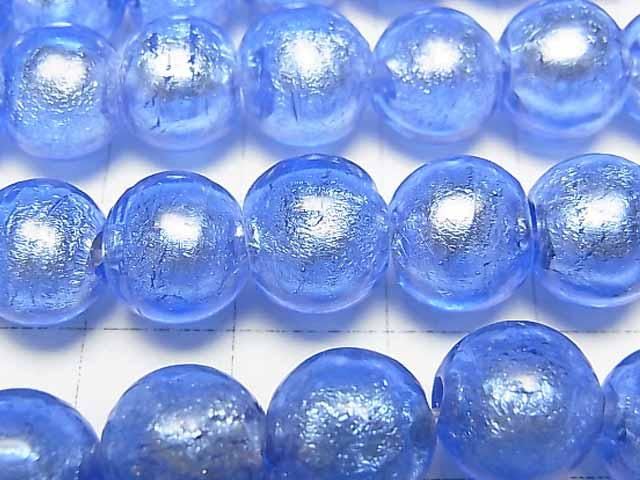 [Video] Lampwork Beads Round 10mm [Silver foil x Blue] half or 1strand beads (aprx.11inch/27cm)